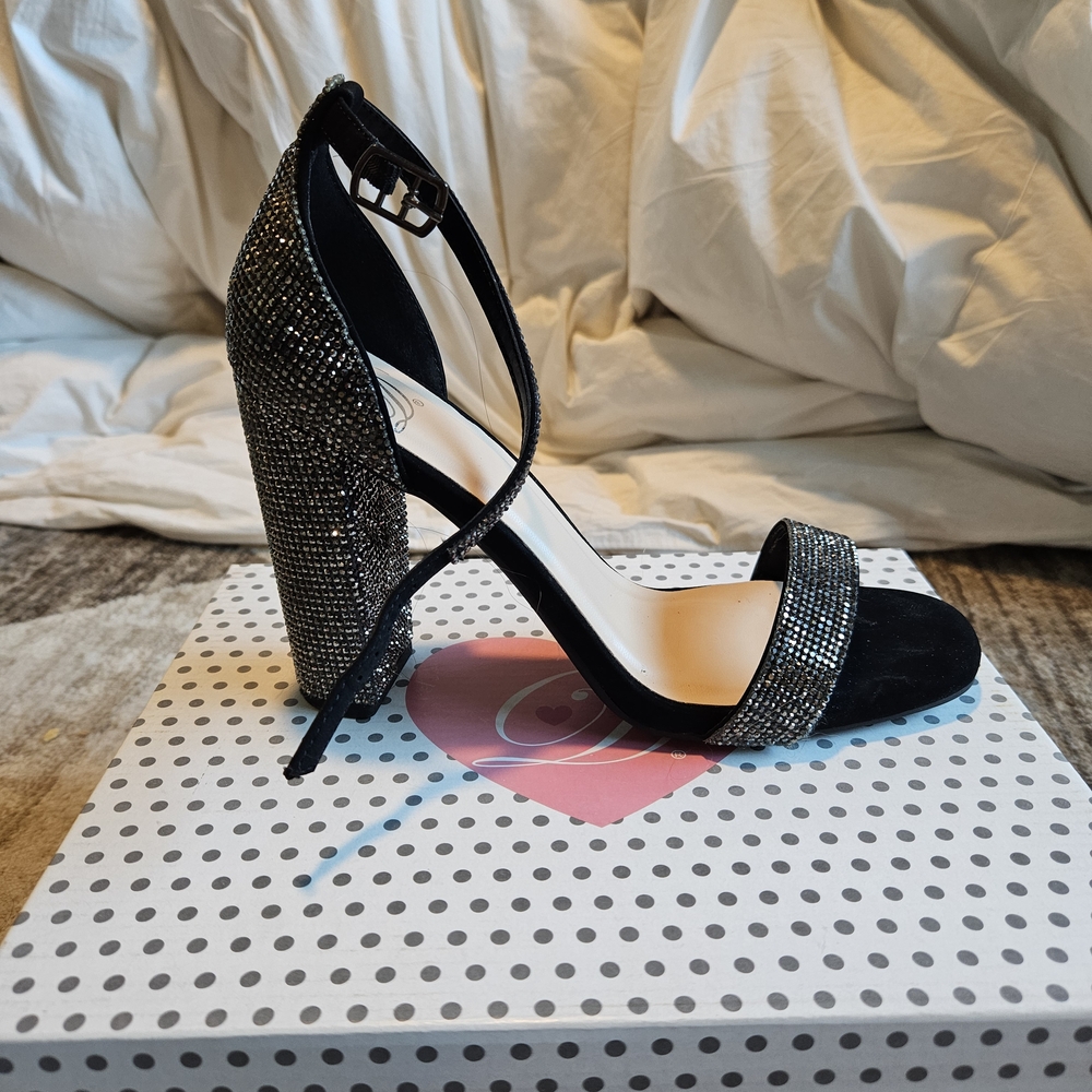 My Delicious Black Embellished Ankle-Strap Women’s Heels With BOX - Picture 5 of 5